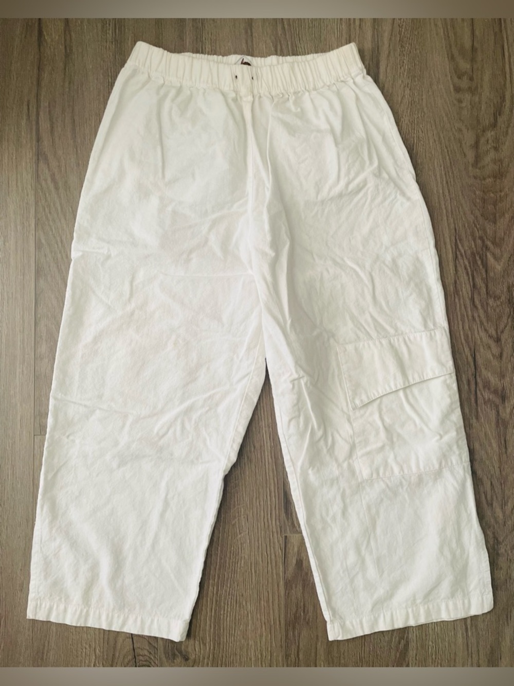 Blanc Du Nil Women Crop Pants T4 US 10 White 100% Cotton Wide Leg Coastal Cruise